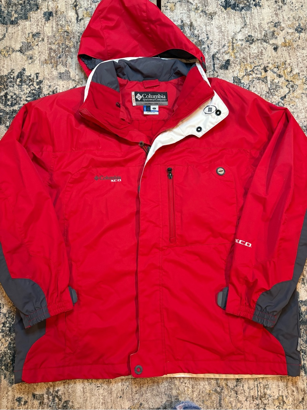 Vintage Columbia XCO Jacket Mens L Red Black Tech Coat Ski Waterproof Shell 90s
